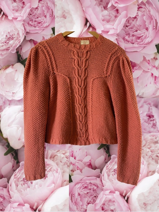 Sweaters - Knit Crewneck Sweater Handmade Coral Chunky Long Sleeve Vintage